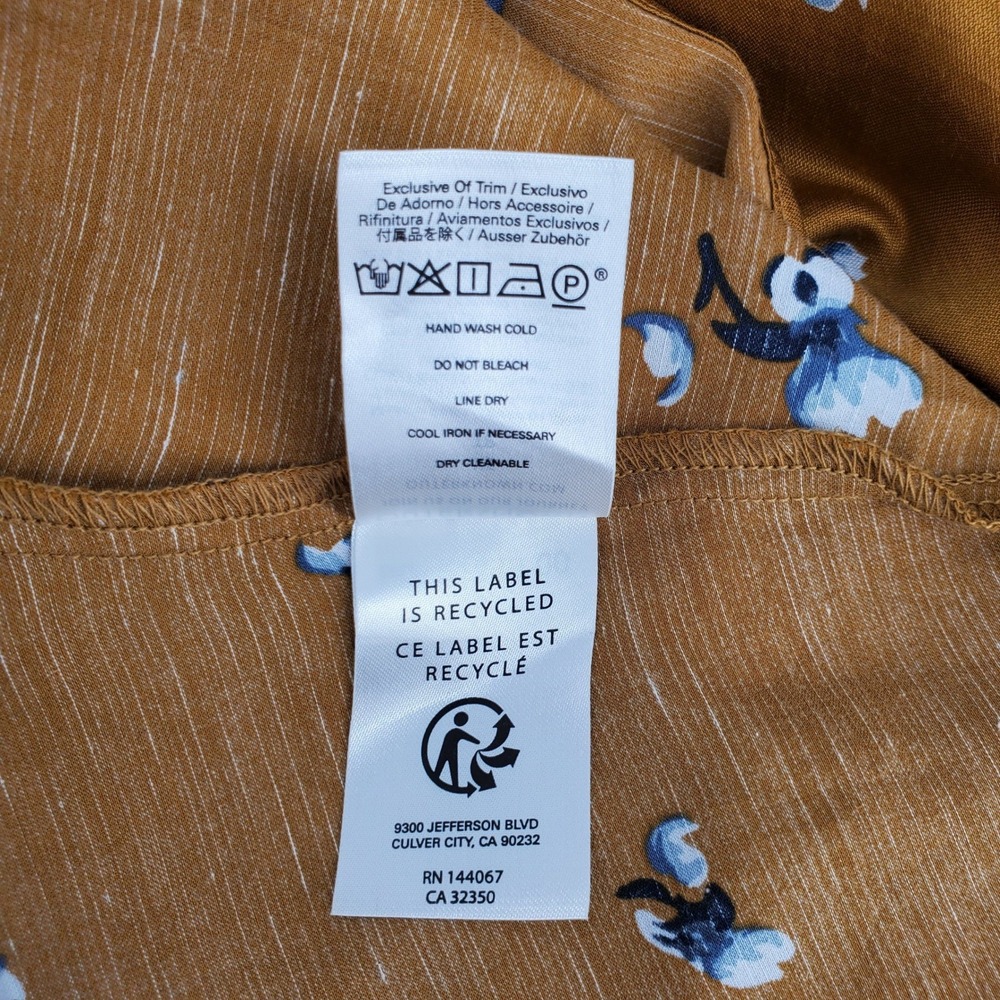 Outerknown Wildflower Dress Womens XS Gold Mustard Floral Silk Organic Cotton‎ - Picture 7 of 10